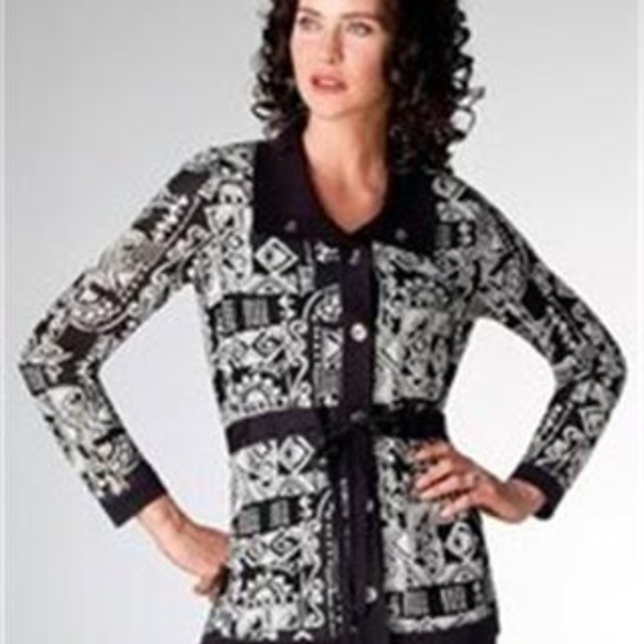 Misook Jackets & Blazers - Tribal Print Drawstring Waist L/S Snap Jacket